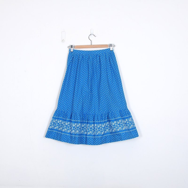 【蛋植物古着】水色藍洋波紋古著打褶裙 - 裙子/長裙 - 其他材質 藍色