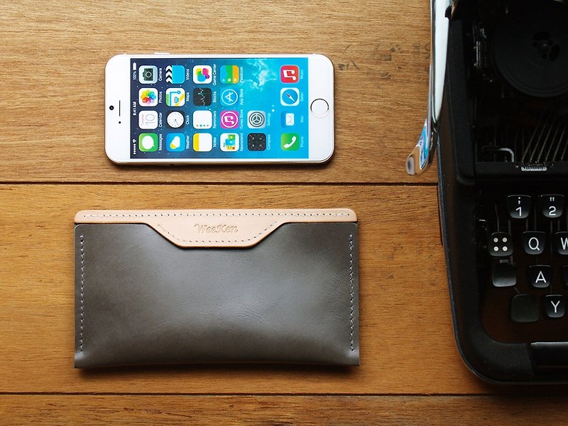 Leather Phone Case foriPhone 13 mini ( Custom Name ) - Stone Gray - กระเป๋าคลัทช์ - หนังแท้ สีเทา