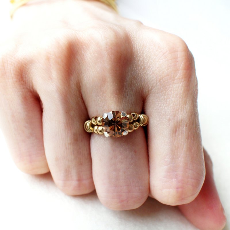 EF brass ring golden years NO.109 large brown diamond personality - แหวนทั่วไป - วัสดุอื่นๆ สีทอง