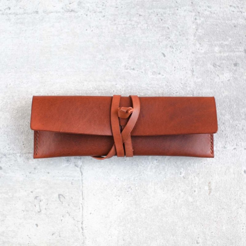 Brown Leather Pencil Case/Pen Pouch/ Sunglasses Case - Pencil Cases - Genuine Leather Brown