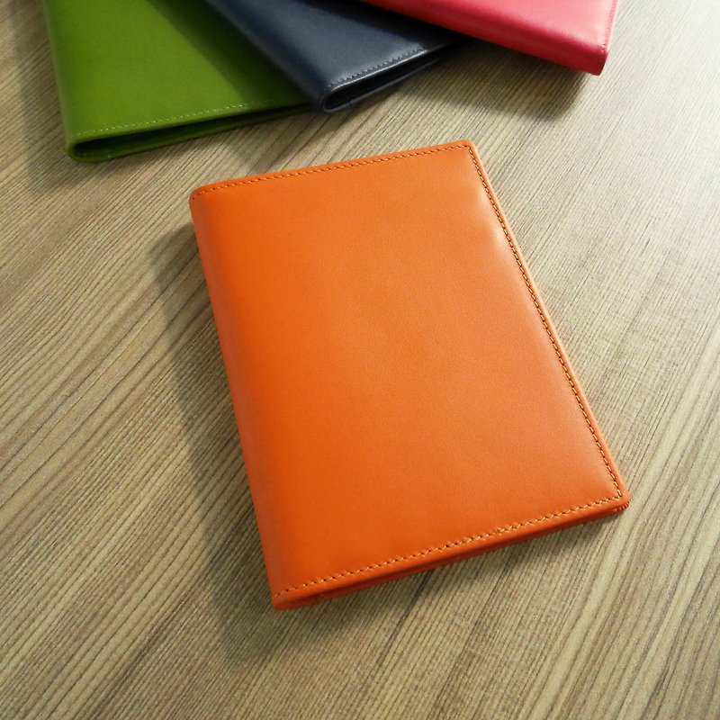 [Refurbished with small defects] Colorful series-leather passport holder with eye-catching orange - ที่เก็บพาสปอร์ต - หนังแท้ สีส้ม