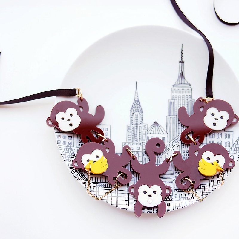 Monkey Family Necklace - Chokers - Acrylic Brown