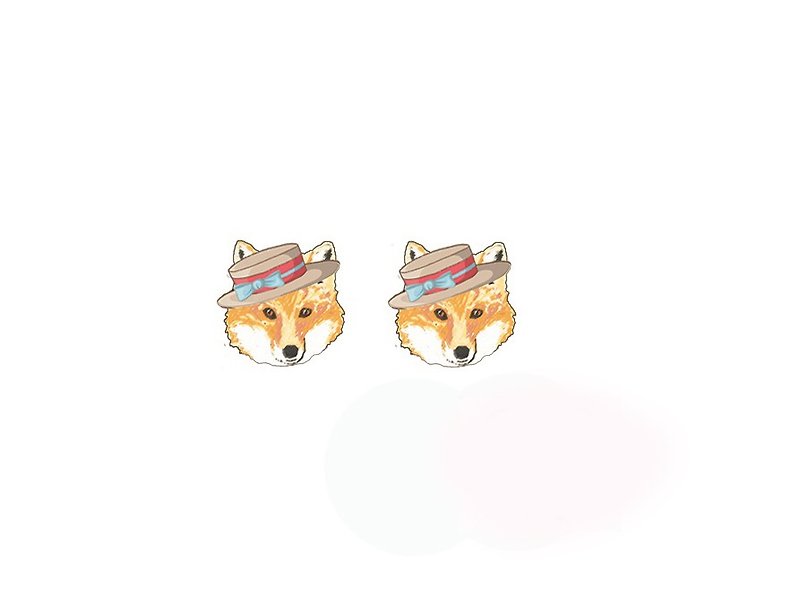 Limited models ☆ ☆ brother fox hat earrings / wood earrings wooden earrings series - ต่างหู - ไม้ สีนำ้ตาล