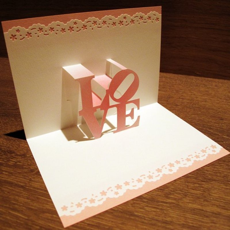 情人節禮物-立體紙雕情人卡-LOVE - 卡片/明信片 - 紙 紅色