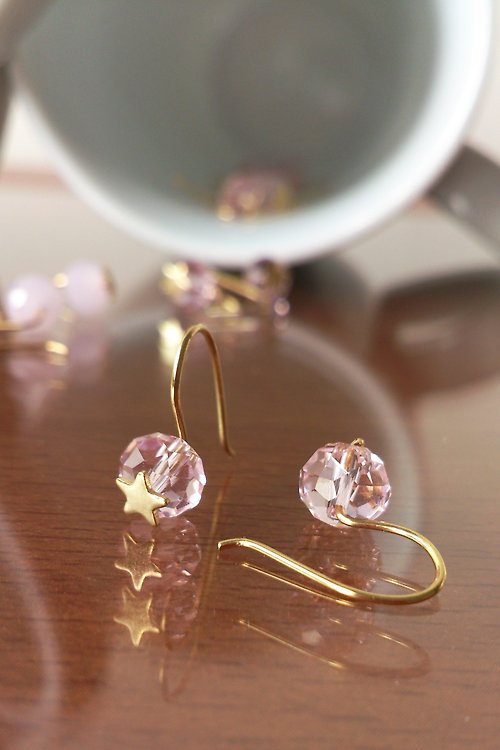 YASU-K 是誰挖掘了水晶洞～小巧可愛玻璃水晶兩用耳環～粉紅水晶系列