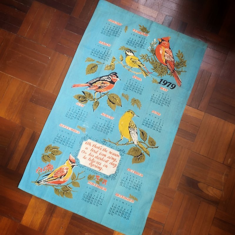1979 Early American canvas calendar bird - ตกแต่งผนัง - ผ้าฝ้าย/ผ้าลินิน หลากหลายสี