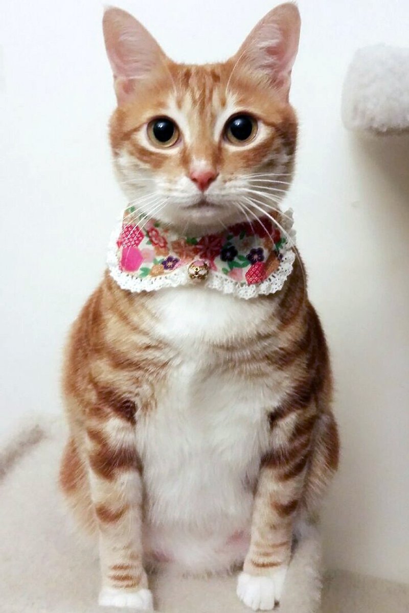 Beige floral bow tie cat dog pet collar neckband S size - ชุดสัตว์เลี้ยง - วัสดุอื่นๆ หลากหลายสี