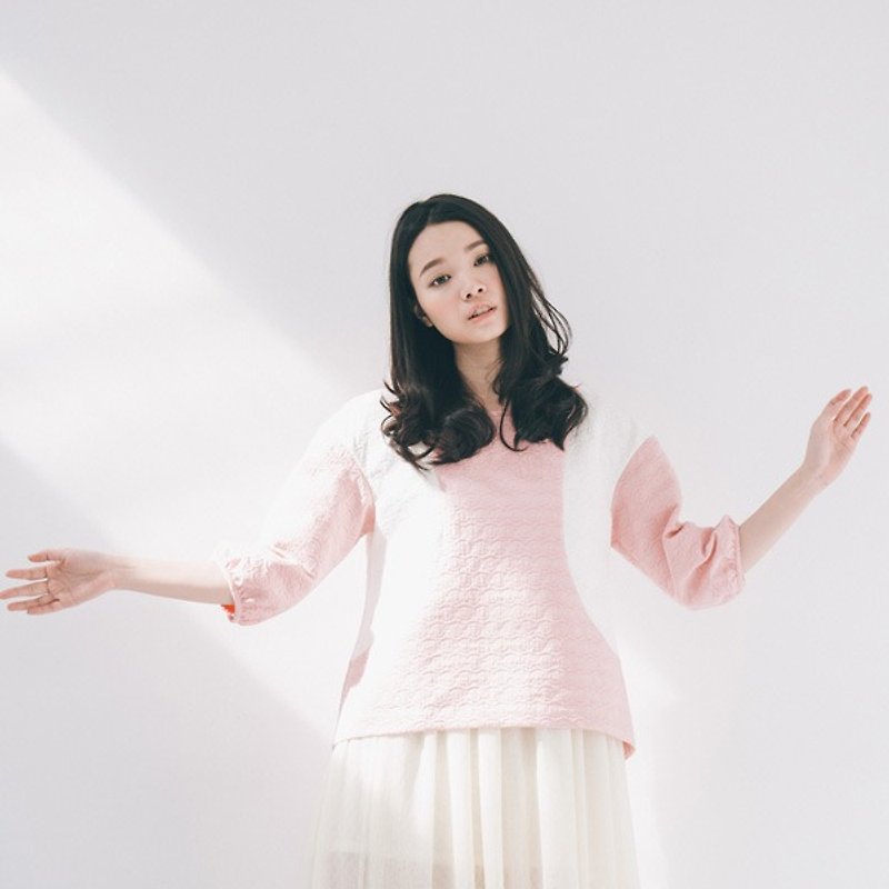 Xu Xu child hit color stitching ♪ cocoon jacket shape - Pink - Women's Tops - Other Materials Pink