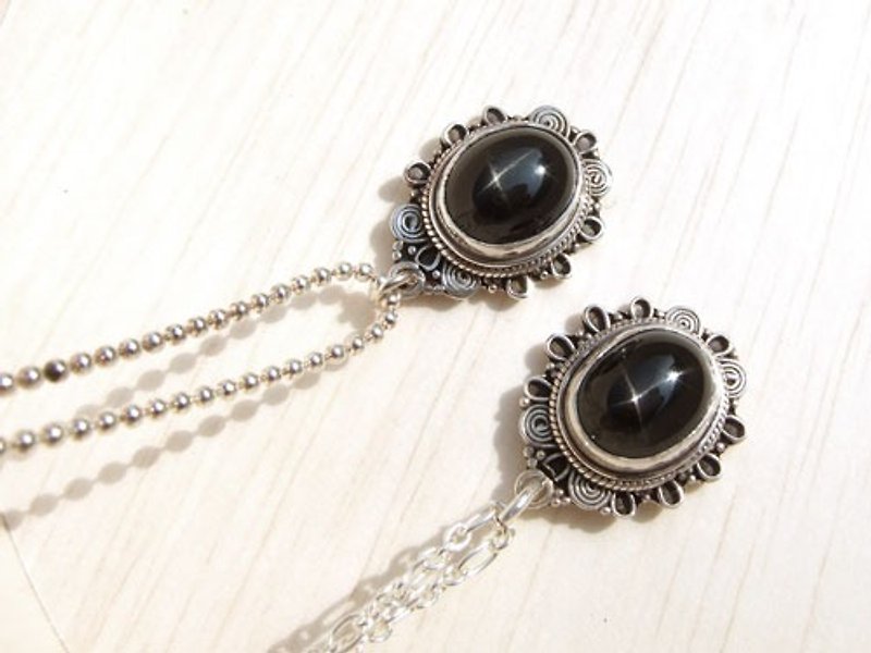 ♦ My.Crystal ♦ diopside rock star quality handmade silver pendant (black star rock) - สร้อยคอ - เครื่องเพชรพลอย สีดำ