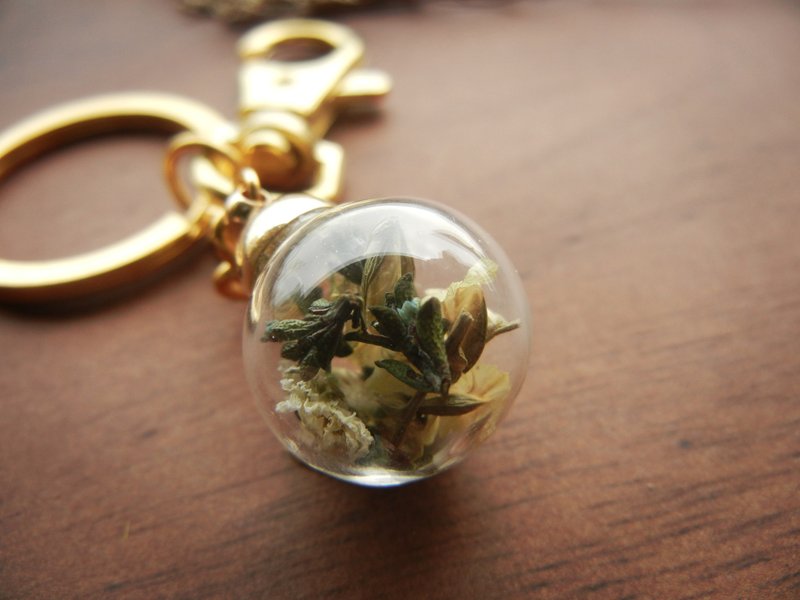 *coucoubird*黃藍花玻璃吊飾 - Keychains - Glass Gold