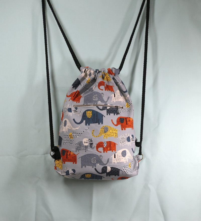Backpacks happy elephant beam port - Drawstring Bags - Cotton & Hemp Multicolor