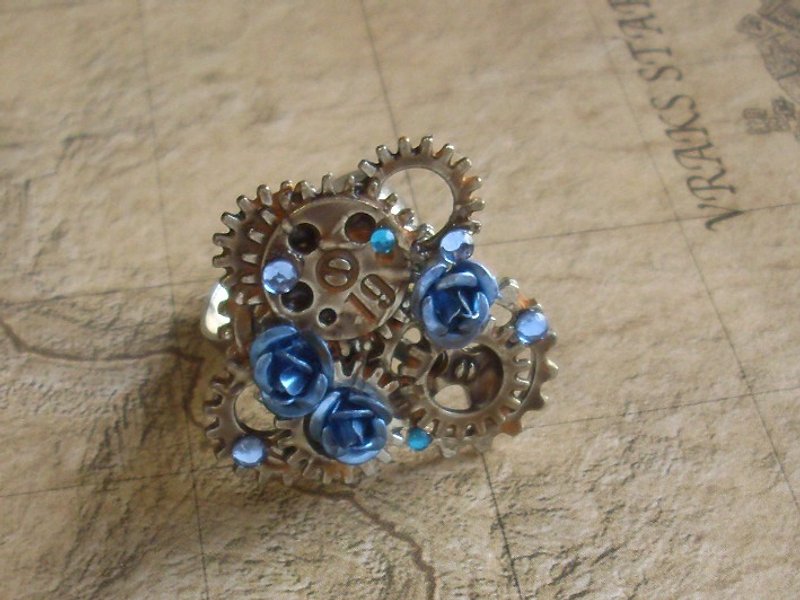 齒輪戒指 藍色玫瑰 Freesize - 戒指 - 其他金屬 藍色