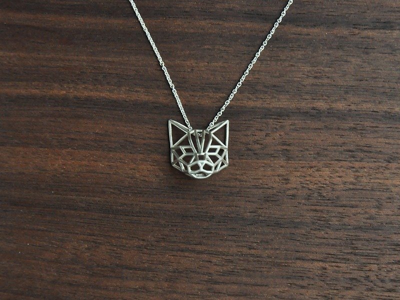 Punk geometric cat head - Necklaces - Sterling Silver Silver