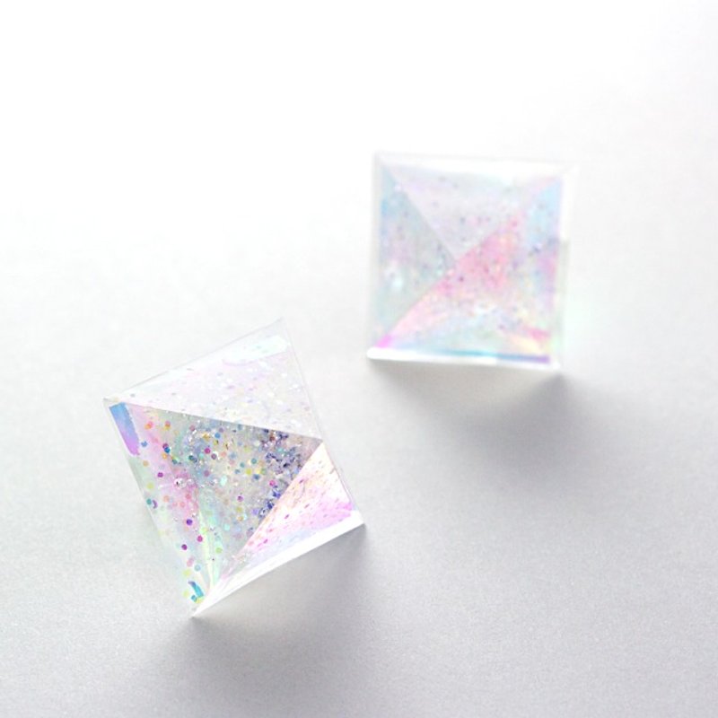金字塔型耳環（彩虹粒子） - 耳環/耳夾 - 其他材質 粉紅色