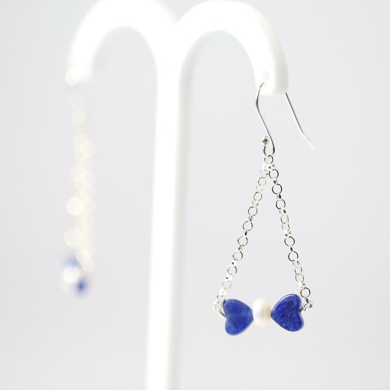 [] ColorDay soda butterfly series ~ + natural stone freshwater pearl sterling silver earrings - ต่างหู - เครื่องเพชรพลอย สีน้ำเงิน