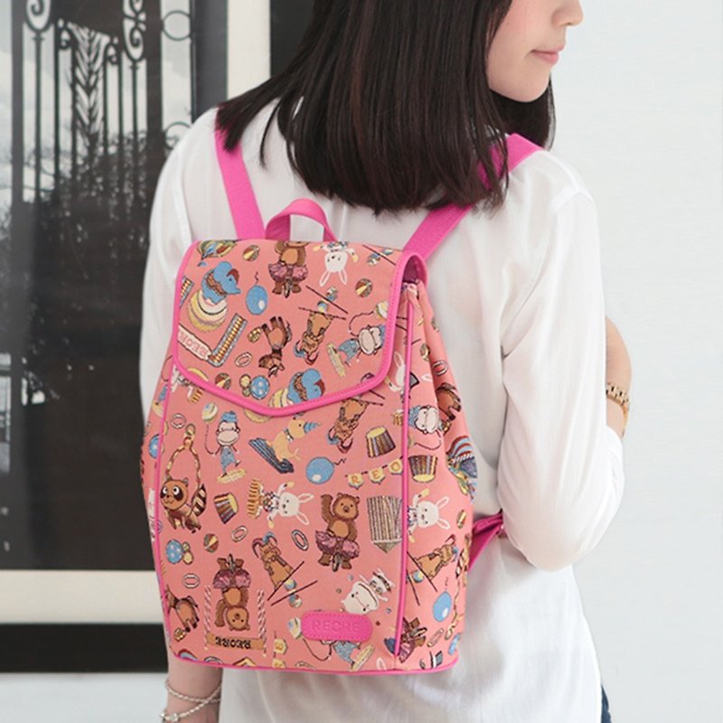 Handmade Backpack / Crossbody Bag /  Jacquard Weave / Water Repellent - Backpacks - Other Materials Pink