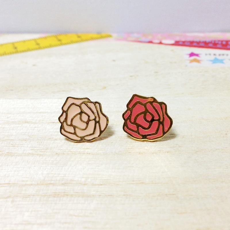 ▲BKK H.M Earring▲24K金系列-紅粉薔薇 - Earrings & Clip-ons - Other Metals Red