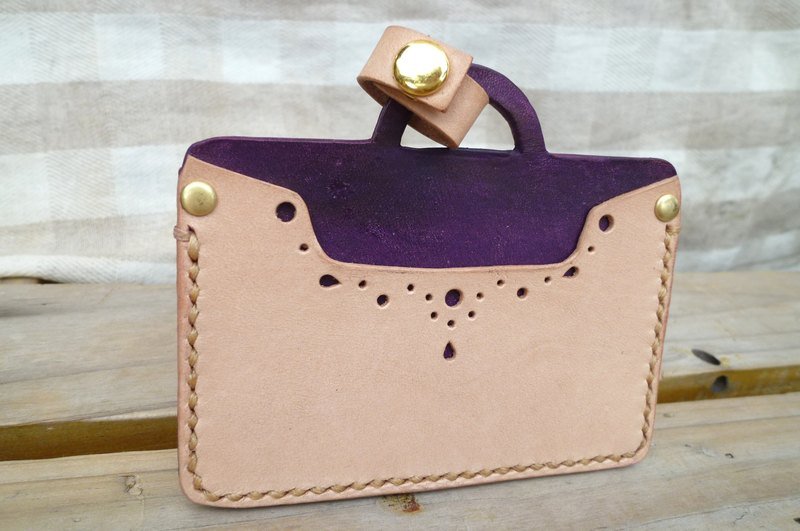 復古手提包 雙面票卡套 Retro Bag Card Holder - 證件套/識別證套 - 真皮 卡其色