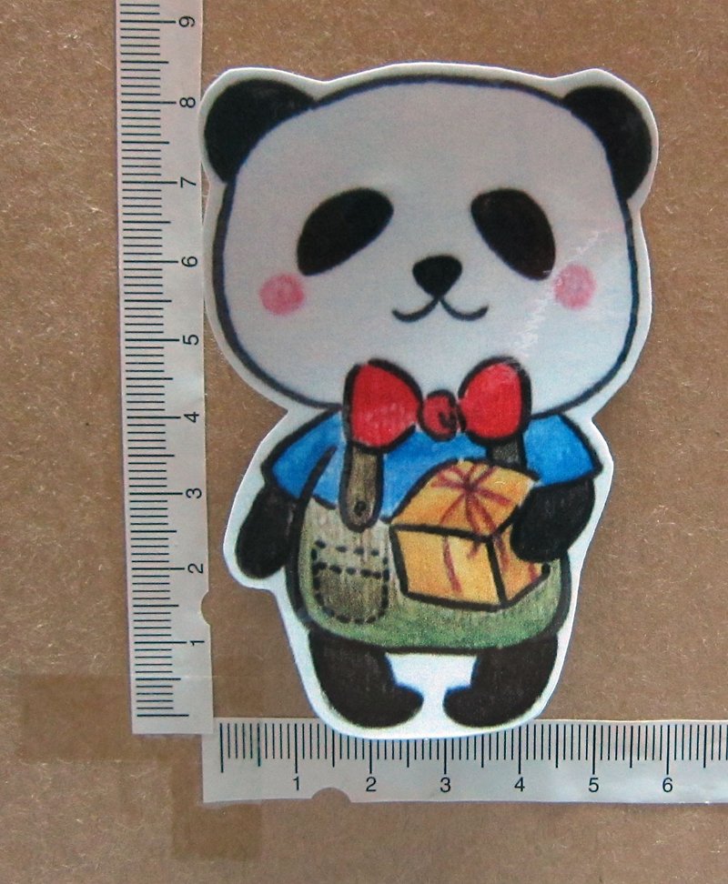 Hand-painted illustration style completely waterproof sticker birthday gift panda cat - Stickers - Waterproof Material Black