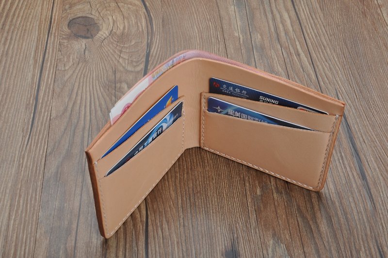 April Promotion: Handmade vegetable tanned natural color cowhide men's wallet simple and fashionable four card slots - กระเป๋าสตางค์ - หนังแท้ หลากหลายสี