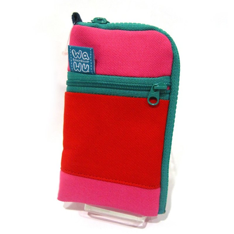 Mobile phone pocket (red-pink) - เคส/ซองมือถือ - ผ้าฝ้าย/ผ้าลินิน สึชมพู