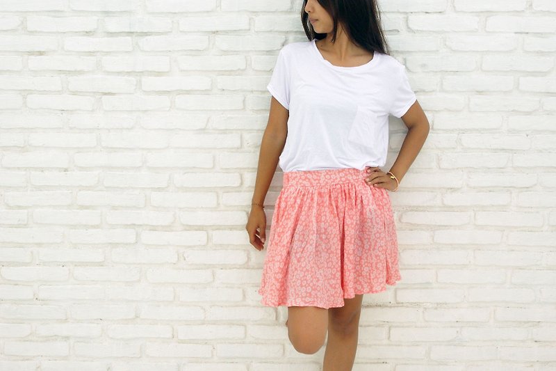 Flower print flared culotte skirt <Pink> - ชุดเดรส - วัสดุอื่นๆ สึชมพู