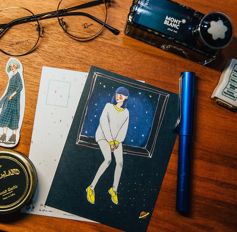 Firefly Girl Postcard - การ์ด/โปสการ์ด - กระดาษ สีน้ำเงิน