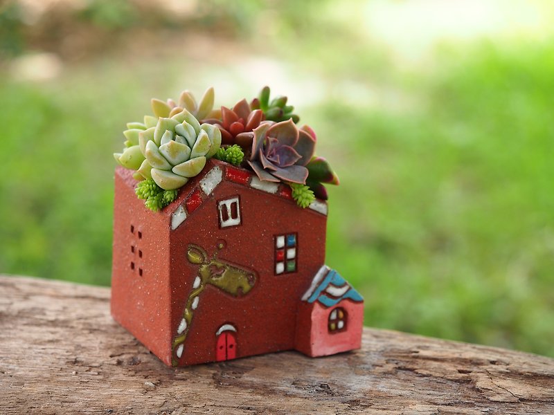 [Garden Garden] Pottery Handmade - Super Cute Giraffe Garden / Rock Red / Ordering - Plants - Pottery Red