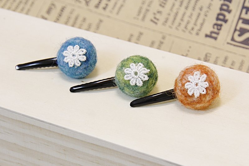 Wool felt ~ temperament mixed color lace hairpin - เครื่องประดับผม - ขนแกะ สีเขียว