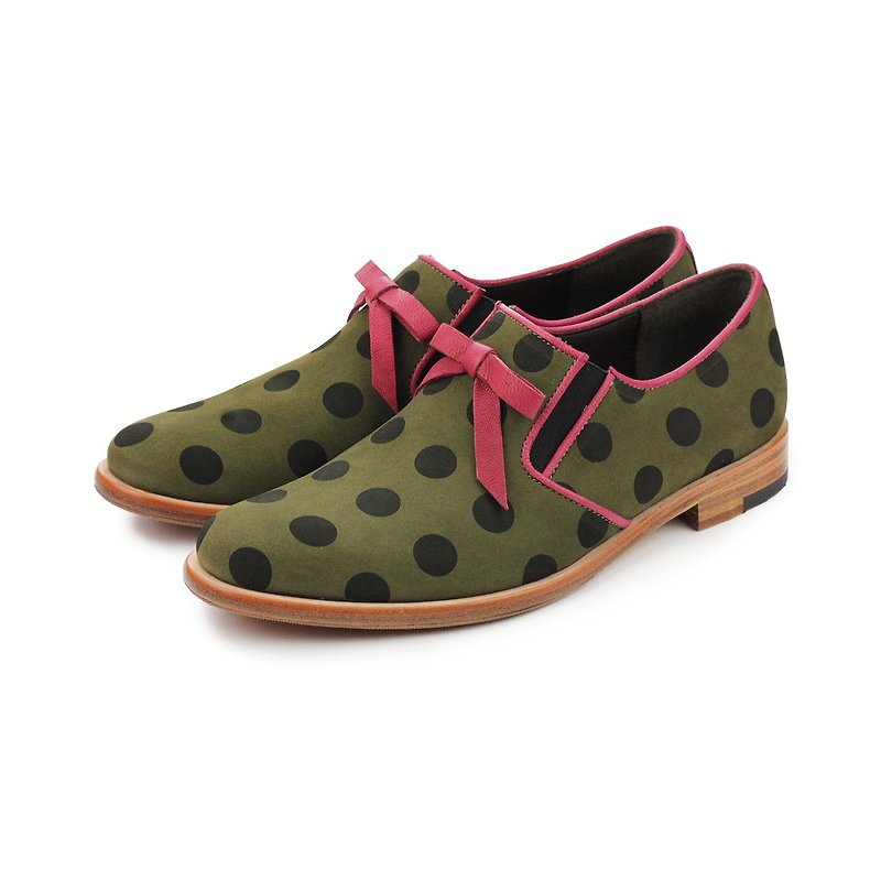 Loafers Slip-on shoes WINTERS BUTTERFLY M1142 Olive PolkaDot - รองเท้าอ็อกฟอร์ดผู้หญิง - หนังแท้ หลากหลายสี