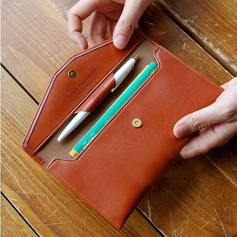 PLEPIC-Episode true love Letter leather leather pencil case - toffee brown, PPC92139 - กล่องดินสอ/ถุงดินสอ - หนังแท้ สีนำ้ตาล