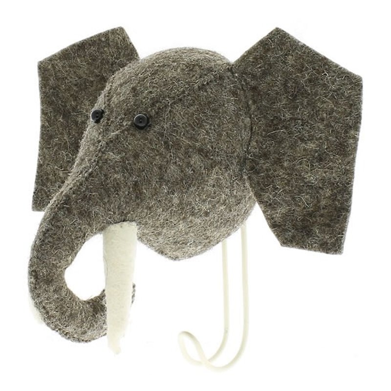 [Fiona Walker England] British style fairy tale animal head handmade Mural - Elephant Hook (Big Single Head Hook Elephant) - ตกแต่งผนัง - ขนแกะ สีเทา