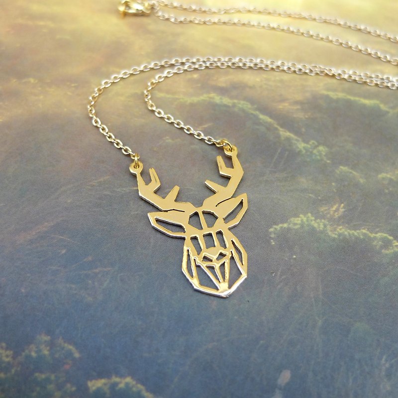 Geometric Deer Necklace, Animal Lover gift for her, best friend gift - 項鍊 - 銅/黃銅 金色