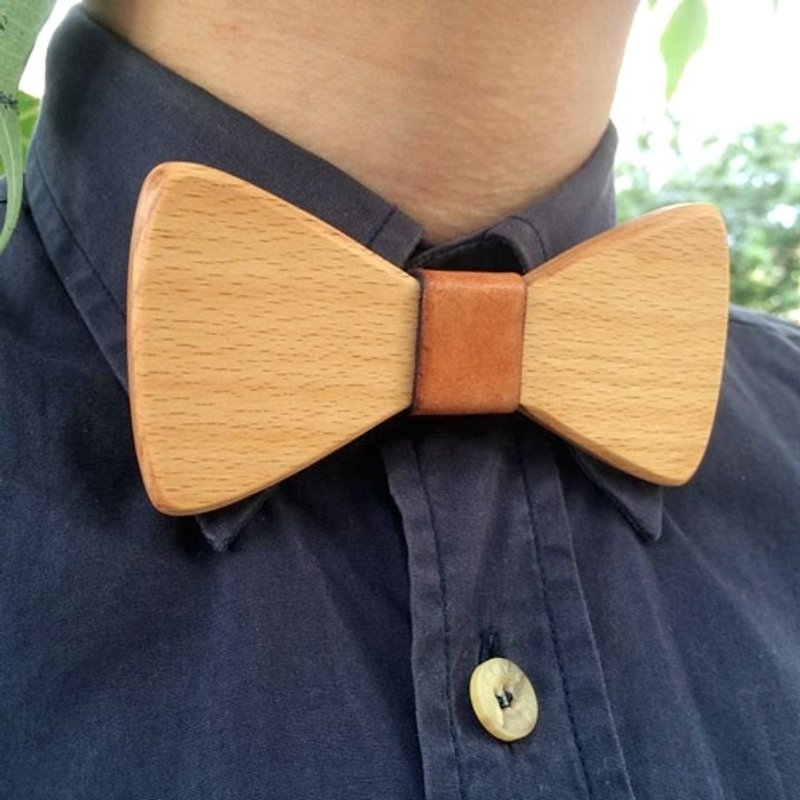 Natural Log Bow Tie + Bow Tie Necklace-Beech (Gift/Wedding/New Couple/Valentine's Day/Christmas) - เนคไท/ที่หนีบเนคไท - ไม้ สีทอง