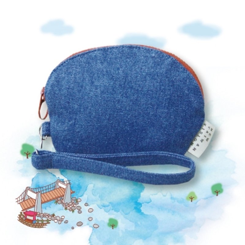 【石頭系列】油羅溪中順遊的自在小魚 - Coin Purses - Other Materials Blue