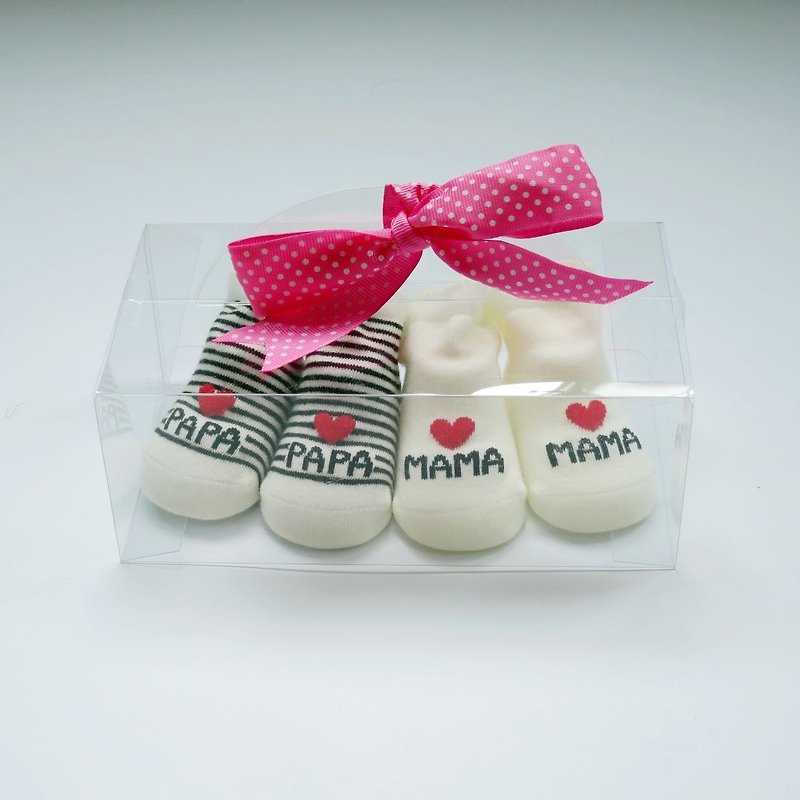 日安朵朵 / I love PAPA & MAMA 寶寶襪子禮盒組(0-6個月適穿) 童襪 - 彌月禮盒 - 棉．麻 白色