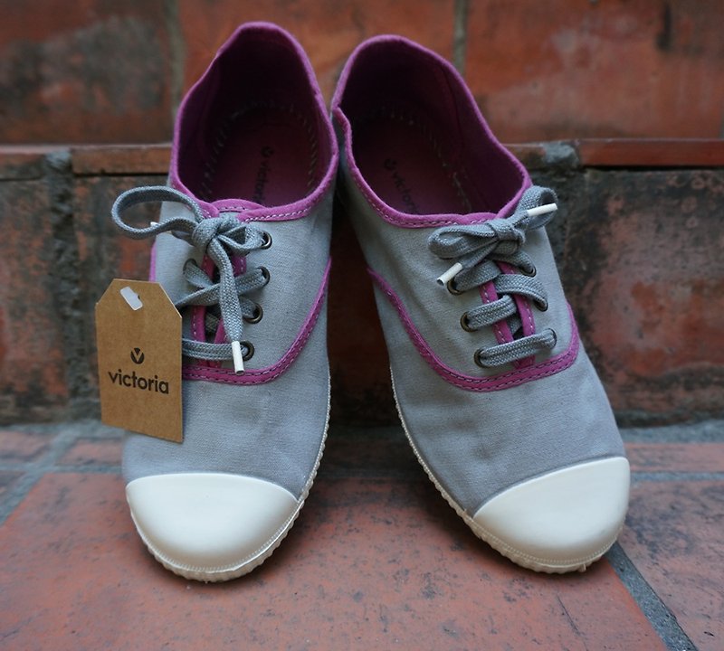Victoria Spanish national handmade shoes - (lace models) light gray GRIS (out of print) - รองเท้าลำลองผู้หญิง - ผ้าฝ้าย/ผ้าลินิน สีเทา