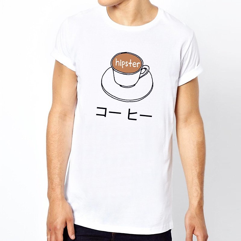 Japanese-Coffee Short Sleeve T-shirt-White Coffee Japanese Japanese Breakfast Food Creamy Wenqing Fresh Design Homemade Brand Lifestyle - เสื้อยืดผู้ชาย - กระดาษ ขาว