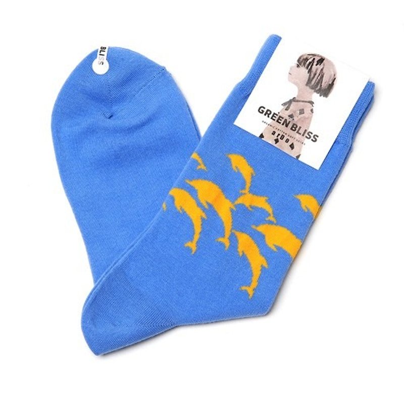 Organic Cotton Socks - Joint Series ardo Dolphins Dolphins in stockings (male/female) - ถุงเท้า - ผ้าฝ้าย/ผ้าลินิน สีน้ำเงิน