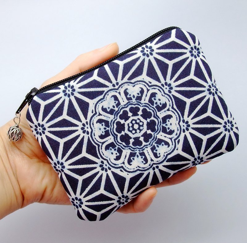 ジッパー財布、カードパック、キーケース、ヘッドフォンパッケージ、小さなオブジェクトパッケージ（日本パターン）（ZS-32） - 小銭入れ - コットン・麻 ブルー