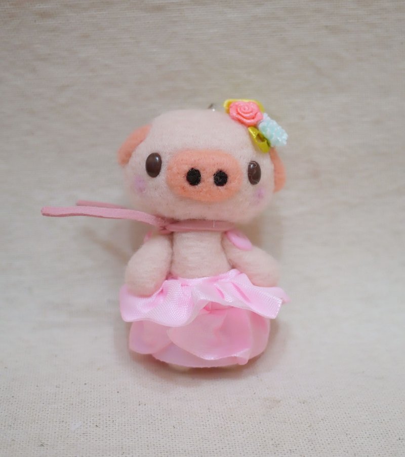 Wool felt pig beauty joint movable version can build your own color can be when the bag strap + key ring + necklace has three functions - ที่ห้อยกุญแจ - ขนแกะ สึชมพู