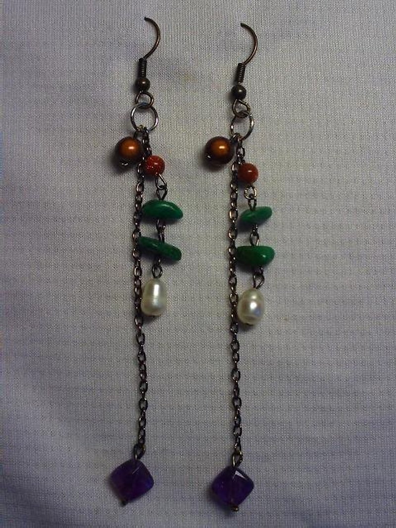 Amethyst and turquoise pearl earrings - ต่างหู - เครื่องเพชรพลอย 