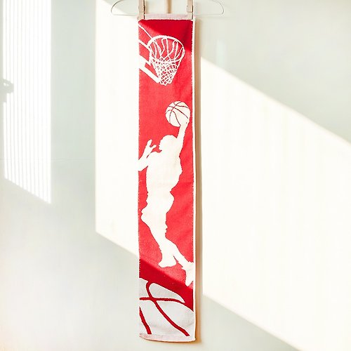 暗光鳥設計工作室 喜歡看你在球場上的樣子 紅白籃球圖案雙面緹花純棉運動毛巾