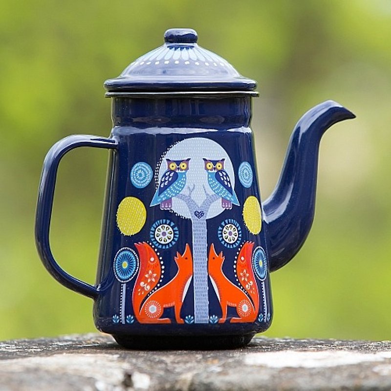 British Wild & Wolf enamel coffee pot / kettle / teapot (Night) 950ml - Coffee Pots & Accessories - Enamel Blue