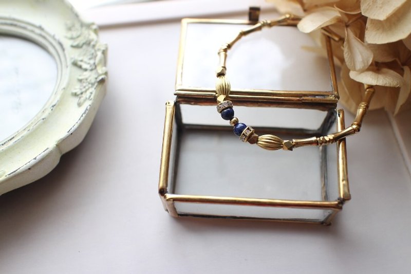 Lapis/ brass handmade bracelet - Bracelets - Other Metals 