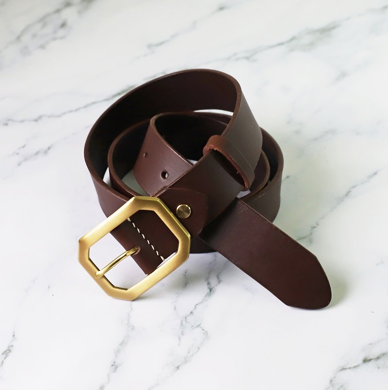 [Leather belt / belt 38mm] / lead Bronze hex / Italian vegetable-tanned cowhide - Belts - Genuine Leather Brown