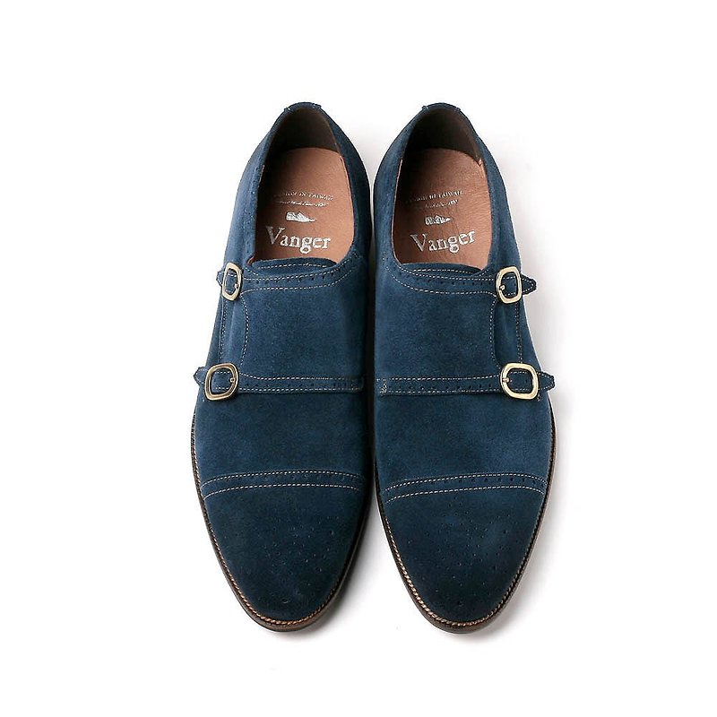 Vanger elegant and beautiful ‧ will be Yasushi double buckle MENG Shi shoes Va147 suede blue - Men's Oxford Shoes - Genuine Leather Blue