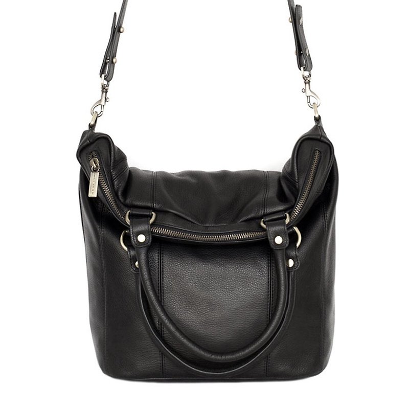 SOME SECRET PLACE Side Backpack_Black / Black - Messenger Bags & Sling Bags - Genuine Leather Black