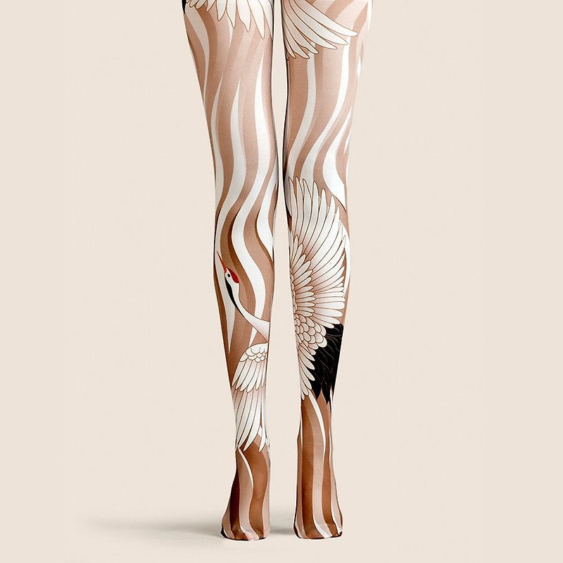 viken plan designer brand pantyhose cotton socks creative stockings pattern stockings golden crane wings - ถุงเท้า - ผ้าฝ้าย/ผ้าลินิน 