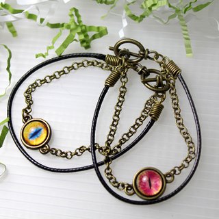 Cat EYE 10mm Mini Wax Rope + Circle Chain Multi-level Bracelet